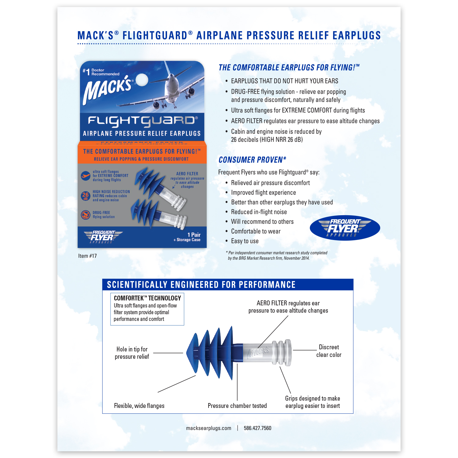 Macks Flightguard Flying Earplugs Sell Sheet